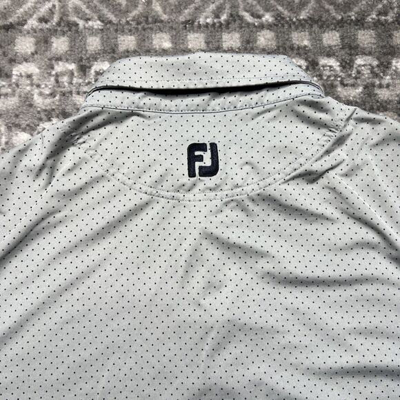 FootJoy FJ Performance Polo Golf Shirt Men’s XXL Gray Navy Polka Dot Stretch - Picture 8 of 8